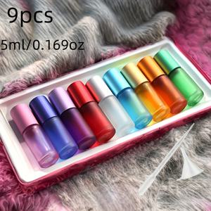 TEMU 9pcs 5ml 컬러 스크럽 롤온 병 에센셜 오일 롤온 병, 휴대용 여행 분배 유리 비알, 재충전 가능한 빈 비알
