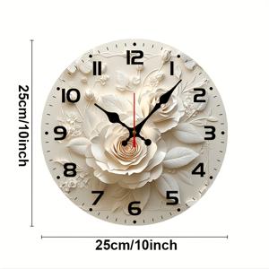 TEMU 【세밀한 장인 정신】 화이트 로즈 & 나비 디자인의 우아한 10인치 무소음 벽시계 - 목재 베니어, 둥근 & 평면 - 거실, 침실, 주방에 이상적 - 시크한 홈 & 오피스 장식, 야외 파티 & 휴일 선물에 완벽 - AA 배터리 작동 (배터리 미포함)