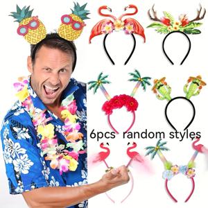 TEMU 6개 트로피컬 하와이 헤드밴드 - 파인애플 & 플밍고 디자인, 여름, 해변 파티, 생일, 사진 부스용 아름다운 플라스틱 파티 액세서리, 축제 헤어 | 트로피컬 테마 | 내구성 있는 헤드밴드, 해변 액세서리
