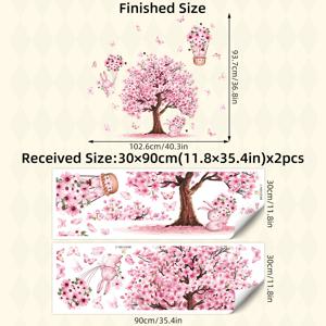 TEMU 2pcs 현대적인 핑크 나무 & 토끼 벽 스티커, PVC 자체 접착식 제거 가능한 데칼, 침실 및 거실 장식용 동물 프린트, 반마ット 피니시, 전기 없음