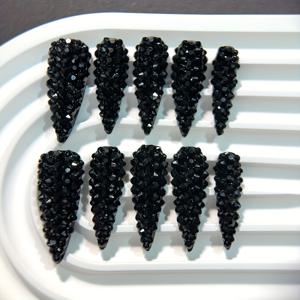 TEMU 10개입 1.3인치 롱 워터 드롭 아몬드 스위트 쿨 스타일 블랙 Y2K 풀 라인스톤 럭셔리 반짝이 매니큐어, 파티·웨딩·생일 선물용