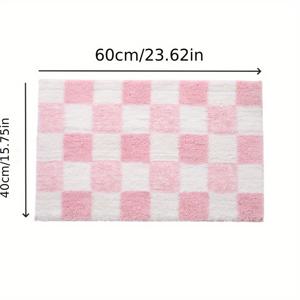 TEMU 욕실 필수품] 부드러운 플러시 핑크 체크무늬 욕실 매트 - 흡수력, 빠른 건조, 두꺼운 플로킹, 미끄럼 방지 TPR 백킹, 집안을 위한 아늑하고 장식적인 욕실 러그, 욕실 매트