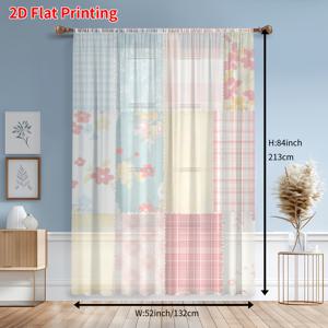 TEMU 1개 2D 평면 프린팅, 레트로 워터컬러 컨트리 플로럴 체크무늬 디지털 프린트 로드 포켓 쉬어 커튼 - 거실, 침실, 주방용, 세탁기 사용 가능한 홈 데코