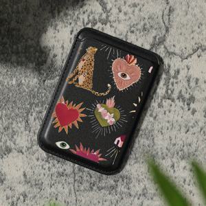 TEMU 2025년 신상 럭셔리 패셔너블 호랑이 & 표범 패턴 인조 PU 가죽 자석 카드 홀더 아이폰 16 15 14 13 12 프로 맥스용 PU 가죽 지갑 부착물, 1-2장의 카드 보관, 내장 보안 포켓 KA1 장착