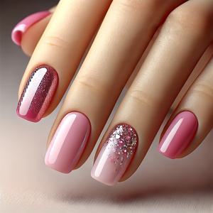 TEMU 24개입 반짝이는 미디엄 스퀘어 프레스온 네일, 핑크 글리터 파우더 디자인. 재사용 가능하며 여성에게 완벽한 인조 네일입니다.