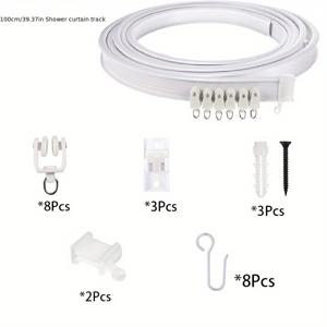 TEMU 다양한 후크와 브래킷이 있는 유연하고 구부릴 수 있는 천장 커튼 트랙 시스템 - 룸 분리대, 욕실 및 RV에 적합, 흰색 금속 커튼 트랙 및 욕실 커튼 트랙 특징 | 다용도 커튼 하드웨어 | 내구성 있는 브래킷