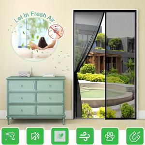 TEMU 강력 자석 & 풀 프레임 매직 테이프가 있는 헤비 듀티 자동 닫힘 플라이 도어, 드릴 없는 쉬운 설치, 블랙, 현대적인 가정의 실내/외부 사용에 완벽한 자석 메쉬 스크린 도어 커튼