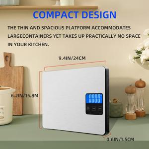 TEMU 스테인리스 스틸 디지털 주방 계량기, 33 파운드/15kg 로드 용량, 리튬 배터리 USB 충전, 고정밀 0.05oz/1g, 접촉 없는 식품 안전, 체중 감소, 요리 및 베이킹에 적합