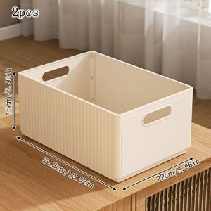 TEMU 손잡이가 있는 대용량 접이식 보관 바구니 2개 세트 - 옷, 장난감, 간식 등을 위한 블랙 & 화이트 플라스틱 정리함 - 주방, 욕실, 옷장 및 거실 정리에 완벽