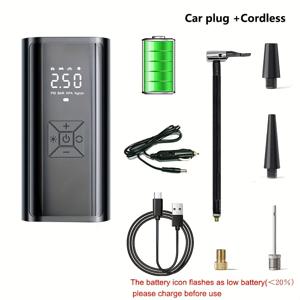 TEMU 자동차, , 자전거용 휴대용 전기 공압 펌프 - 디지털 디스플레이가 있는 USB 충전식 타이어 인플레이터, 18650 리튬 배터리, 최대 전압 36V, 듀얼 파워 모드, 액세서리 포함, 비상 타이어 인플레이터