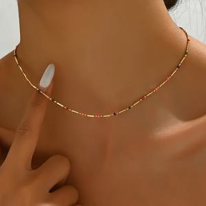 TEMU 랜덤 색상 오일 드롭 디자인의 이 스타일 여성용 구리 체인 목걸이는 심플하고 다용도로 적합하며, 일상 사용 및 선물용으로 이상적이며 모든 계절에 적합합니다.