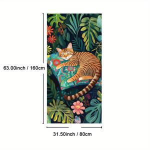 TEMU 1개 액자 고양이 대형 벽 장식, 나무 프레임, 꽃 쿠션 캔버스 프린트, 녹지와 열대 꽃을 가진 자는 고양이, 컬러풀 패턴 그림, 팜하우스/모던/아르데코 스타일, 침실용 수직 포스터, 거실, 홈 오피스, 교실, 식당, 실내 사용에 적합한 선물