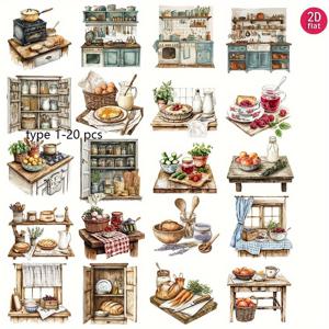 TEMU DIY 스크랩북, 다이어리 앨범 사진 장식용 2D 플랫 스티커 세트 - 시골 풍경 테마 스티커 1팩 (2장)