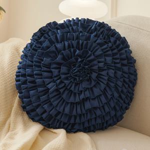 TEMU 초극세사 소재의 부드러운 원형 핸드메이드 러플 꽃 쿠션. 호박 베개, 바퀴 베개 또는 레이스 가장자리가 있는 원형 장식 베개로 사용하기 적합하며, 침실, 거실 및 사무실에 완벽합니다. 다양한 색상으로 제공됩니다.