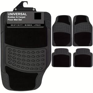 TEMU KTMOUW 범용 자동차 바닥 매트, 4개 세트, 방수 및 내구성 있는 고무 매트, 차량, SUV, 트럭 및 밴용 미끄럼 방지 디자인과 쉬운 청소 표면, 대부분의 차량에 적합, 검정색, 두께 0.5cm, 앞뒤 세트(64x41cm & 41x41cm)