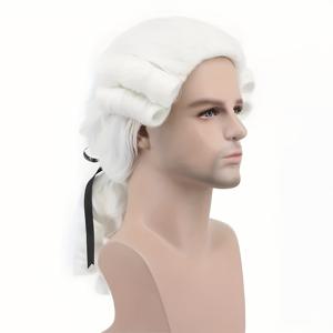 TEMU 남성용 롱 웨이브 화이트, 골드, 그레이 가발 | 워싱턴 할로윈 재판관 변호사 코스프레 헤드기어, 밀도 키нки 컬리, 저온 섬유.