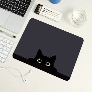 TEMU 블랙 배경 귀여운 검은 고양이 패턴 대형 게이밍 마우스 패드 데스크 매트, 스티치 처리된 가장자리, 다양한 사이즈 90x40cm, XXL 마우스 패드