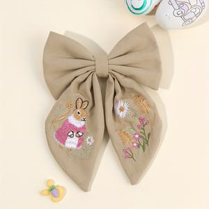 TEMU 여성용 1개 달콤한 꽃무늬 토끼 머리띠 클립 - 미끄럼 방지 폴리에스터 헤어핀, 부활절 파티 및 봄 의상에 완벽한 토끼와 꽃 디자인, 축제적인 머리 장식 | 플로랄 헤어핀 | 폴리에스터 리본, 머리를 위한 리본