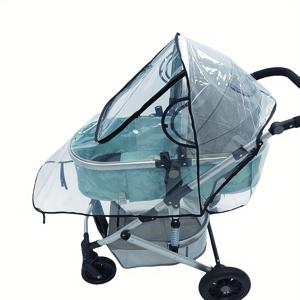 TEMU 어린이용 유모차 캐노피 방풍 비옷, U자형 지퍼 문 및 측면 통기구 포함 - 사계절용 눈 먼지 보호, 내구성 있는 플라스틱 여행 액세서리, 야외 모험을 위한 투명 캐노피 | 통풍이 잘되는 유모차 커버