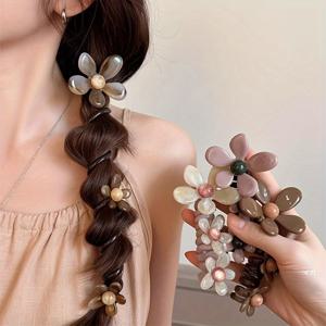 TEMU 빈티지 우아하고 스타일리시한 플로럴 버블 머리띠 2개 세트 - 여성용 패셔너블 스파이럴 탄성 포니테일 홀더, 합성 레진 소재, 데이 데이트 나이트를 위한 완벽한 선물.