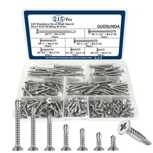 TEMU 215개 스테인리스 스틸 필립스 플랫 헤드 셀프 태핑 나사, 사이즈 #8 x - #8 x 2