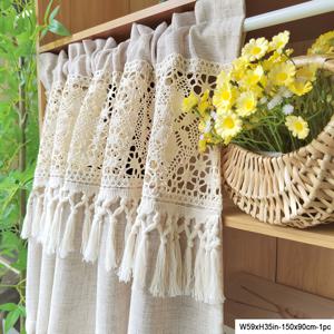 TEMU 1pc 스타일의 짧은 커튼, 크로셰 기하학 공백 - 조명 필터링, 인조 면 막대 포켓 드레스, 주방, 카페, 욕실용 커튼, 거실용 커튼