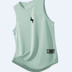 TEMU 1개 남성용 통기성 폴리에스터 기하학적 번개 디자인 운동 탱크탑 - 레귤러 핏 민소매 셔츠, 체육관, 러닝, 아웃도어 & 캐주얼 여름복, 스포츠 스타일, 편안한 착용감, 워크아웃 조끼, 액티브 맨즈|나시티|남자나시|헬스복