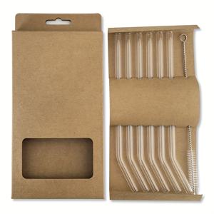 TEMU 재사용 가능한 유리 빨대 세트 (6개 + 청소 브러쉬 1개, 4개 포함) – 200mm*8mm 사이즈, 내열성 및 세척 가능, 주스·차·칵테일·음료용 – 친구와 가족을 위한 완벽한 선물