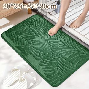 TEMU 1개 고급스러운 잎사귀 양각 메모리 폼 욕실 바닥 매트, 거실용 흡수 및 미끄럼 방지 패드, 침실, 주방 입구 카펫