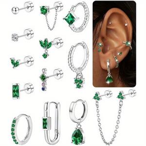 TEMU 2D 플랫 - 여성용 스테인리스 스틸 플랫 백 귀걸이 13개 세트, 14K 골드 도금. 이 가벼운 섬세한 스터드 귀걸이는 연골 피어싱에 적합하며 저자극성입니다.|피어싱