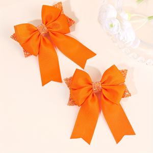 TEMU 소녀용 스파클링 오렌지 글리터 헤어 보우 클립 2개 세트 - 별 모양 컷아웃이 있는 그로스그레인 리본 핀, 파티 및 일상 착용에 완벽함 - 스타일리시한 헤어 액세서리 & 사려 깊은 선물 아이디어, 파티 헤어 스타일링 | 테마적 헤어 스타일링 | 폴리에스터 보우, 소녀용 헤어 액세서리