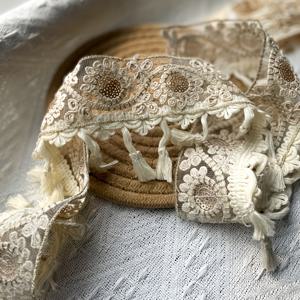 TEMU 1개 & 골드 민족 자수 레이스 트림 (골드 실 & 스팽글 포함) - 한푸, 액세서리, 헤어 장식용 전통 중국 자수 패브릭