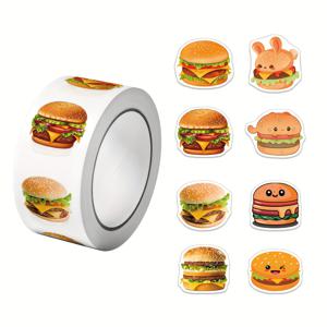 TEMU 매력적인 햄버거 디자인 8가지 패턴이 특징인 500개 장식 스티커 롤, 2.5cm/1.0인치, 선물 장식, 아트 라벨, 선물 포장 밀봉, 장식, 노트북, 보관 상자에 적합
