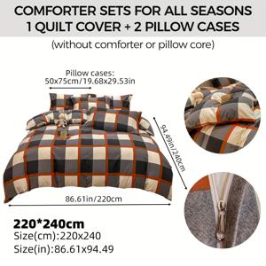 TEMU 3개 검정 흰색 체크 스타일리시 프린트 이불 커버 세트, 이불 커버 세트에 적합, 초극세사 섬유로 제작, 부드럽고 편안한 이불 커버, 가정/기숙사용 (이불 커버 1개 + 베갯잇 2개, 이불 및 베개 제외) Mach