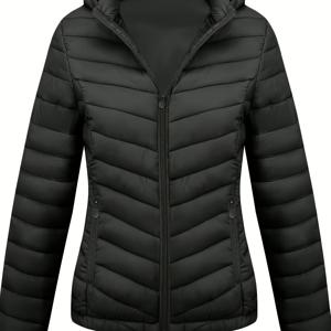 TEMU 여성용 우아한 패딩 겨울 코트 - 전체 지퍼 프론트, 두꺼운 재킷, 세탁기 사용 가능한 아우터웨어, 순수 컬러 디자인 (노 )