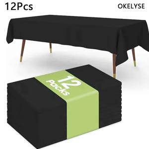 TEMU 할로윈, 크리스마스, 12개 세트 우아한 블랙 일회용 테이블보, 내구성 있는 PEVA 플라스틱으로 쉬운 청소 디자인, 결혼식, 브라이덜 샤워, 생일, 졸업식에 완벽 - 기계 제작, 테이블 커버, 웨딩 테이블보