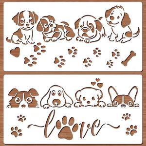 TEMU 2pcs 귀여운 개 및 발 인쇄 스텐실 재사용 가능 - 11.8 x 5.9 인치 경계 디자인, 아트 드로잉용 내구성 있는 플라스틱 애완 동물 패턴, 나무, 벽, 캔버스 - 가정 장식 및 공예 프로젝트에 이상적, 개 장식