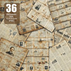 TEMU 빈티지 뉴스 프린팅, 노란색이 변한 옛 신문 스타일, 클래식 19세기 폰트, 향수를 불러일으키는 광고 장식. 수제 종이 디자인, 레트로 포장, 스크랩북 장식 및 향수를 불러일으키는 엽서에 적합합니다. 6X6인치, 36매.