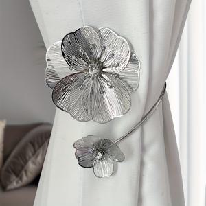 TEMU 1개 고급스러운 3D 꽃무늬 합금 커튼 타이백 골든 악센트 - 거실, 침실, 식당용 우아한 창문 장식