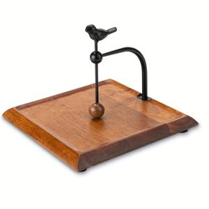 TEMU 매력적인 새 모양의 금속 냅킨 홀더와 미끄럼 방지 솔리드 우드 베이스 - 식사 및 주방 장식용 우아한 탁상 종이 클립 스탠드, 러스틱 아이언 아트 디자인, 커피 테이블이나 아침 식사 설정에 완벽함, 식탁 액세서리 | 자연 영감 디자인 | 견고한 메탈 구조, 테이블용 냅킨 홀더