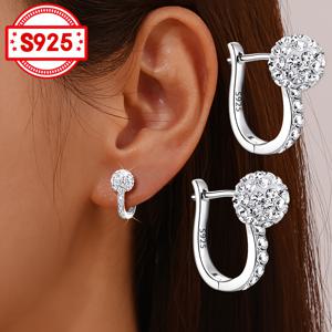 TEMU 여성을 위한 스타일리시한 구형 귀걸이 한 쌍. 샴발라 볼이 하나 포함되어 있으며, 합성 지르코니아 스톤으로 세트되어 있습니다. 블링 블링하고, S925 실버로 제작되어 파티 및 뮤직 페스티벌을 위한 선물로 완벽합니다. 저자극성.