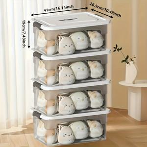 TEMU 4개 세트 스택 가능 보관함 - 뚜껑 & 손잡이 포함, 내구성 있는 다용도 플라스틱 정리함 (크리스마스 데코, 사무용품, 차량 트렁크, 옷장, 책 및 기타 용도, 투명 수납통, 욕실 필수품, 홈 오거나이저