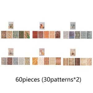 TEMU 벽돌 시리즈 레드 벽 그린 월 랜드스케이프 스티커 60장/봉지, 다양한 장면에 적합한 찢어지는 재료 종이 DIY 스크랩북 액세서리 장식 쓰레기 일기 사진 앨범 장식 공예 오리가미 포장지