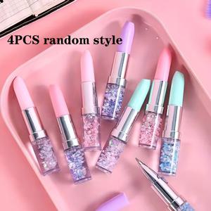 TEMU 4개 창의적인 립스틱 디자인 펜과 반짝이는 컨페티 충전물 - 다양한 파스텔 색상, 학생용 내구성 있는 플라스틱 재미있는 필기 문구류, 학교 사무용품 및 상품 선물, 학생 선물 아이템 | 장난꾸러기 미학 | 반짝이는 컨페티, 귀여운 펜