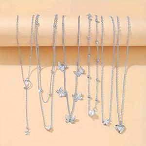 TEMU 6피스 목걸이 세트, 별, 달, 나비, 하트 모양, 인조 및 태슬 포함, 데이트 및 캐주얼 착용