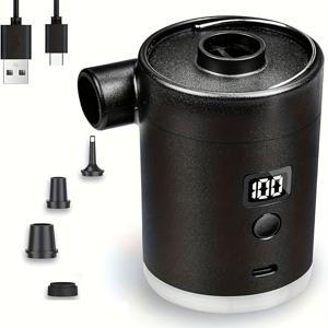 TEMU 1개 휴대용 무선 전기 공기 펌프 - 야외 캠핑용 에어매트리스, 에어소파, 수영장, 수영링, 에어래프트 충전 및 배기 듀얼 기능 - 3600mAh 조명 기능 포함