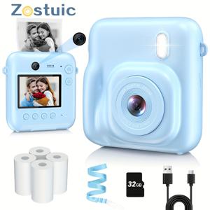 TEMU ZOSTUIC 즉석 인화 카메라, 48MP 셀카 디지털 카메라 - 사랑하는 사람을 위한 크리스마스 생일 선물, 1080P 즉석 인화 기능, 4롤 인화 용지 포함, 32GB 카드 내장, 즉석 인화 디지털 카메라 (블루)