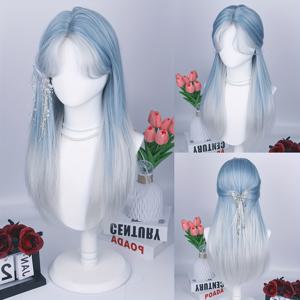 TEMU 라이트 블루에서 화이트 그라데이션 - 30인치 가발 - 긴 우아한 헤어피스, 네트 포함, 코스프레, 파티, 페스티벌, 포토샷 및 일상 사용에 적합 (초보자 친화적)
