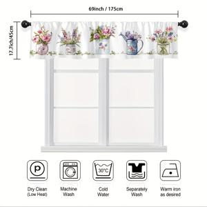 TEMU 꽃무늬가 있는 짧은 커튼 1개 - 당신의 공간을 아름답게 장식하는 아름다운 휴일 액세서리. 카페, 거실, 주방, 침실에 짧은 창이 있는 경우에 이상적입니다. 내구성이 뛰어난 폴리에스터로 제작되어 편리한 막대 포켓 디자인을 제공합니다.