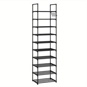 TEMU 튼튼하고 다용도로 사용 가능한 10단 조절 가능한 검은색 금속 수납 선반 후크 포함 - 주방 양념, 신발, 냄비에 완벽함 | 식료품 저장실, 욕실, 차고, 창고에 적합한 다기능 보관 솔루션 | 조절 가능한 선반들 | 견고한 금속 선반, 캐비닛용 스파이스 정리대, 세로형 선반, 서있는 선반